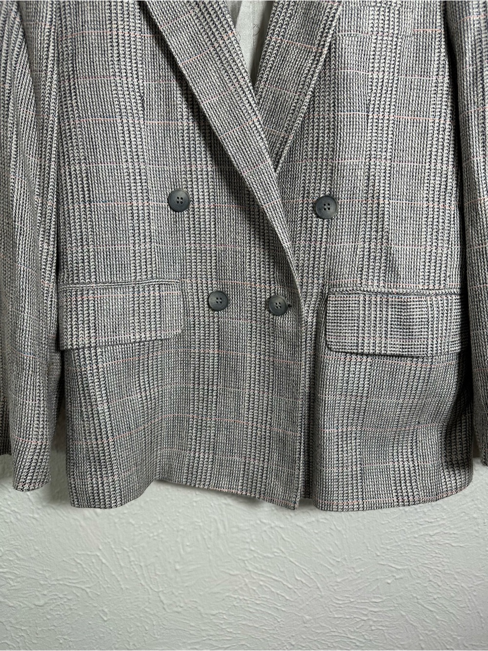Christian Dior Jeune Homme Vintage Wool Blazer 4-6 Gray Plaid Double Breasted - Picture 2 of 11